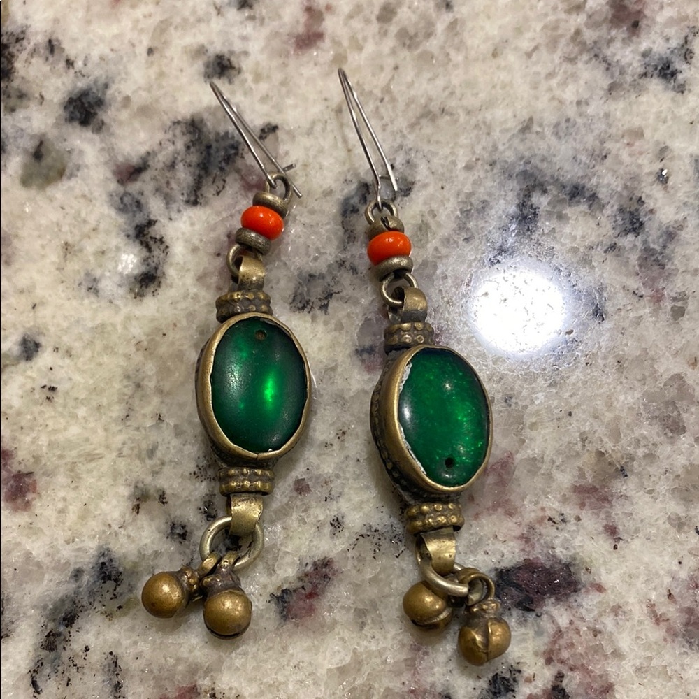 Vintage Green Stone Dangle Earrings